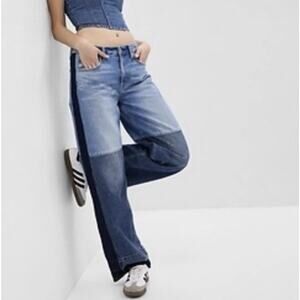 Gap Patchwork Baggy Jeans Mid Rise Raw Hem Women's Size 27/4